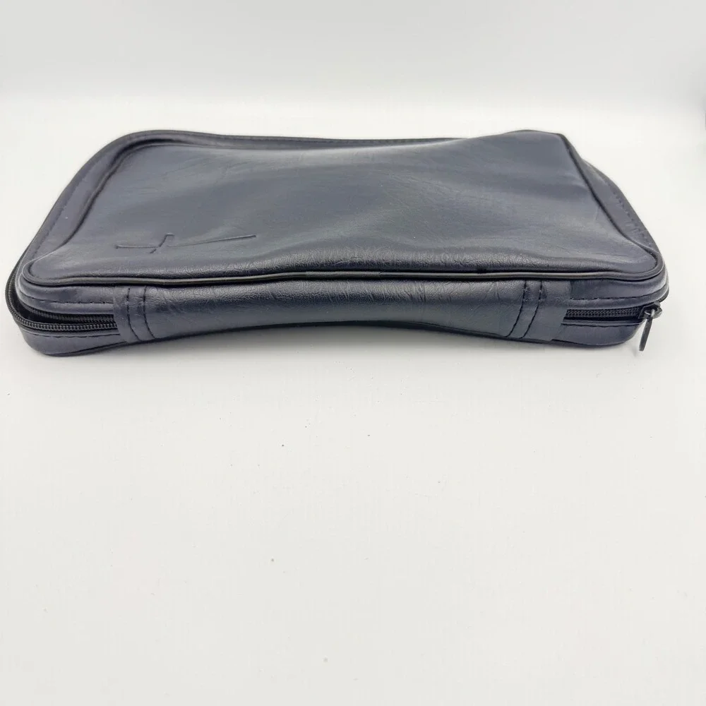 Bible Cover Navy Blue Leather  Embossed Cross Zip Around Case 11x8 Large